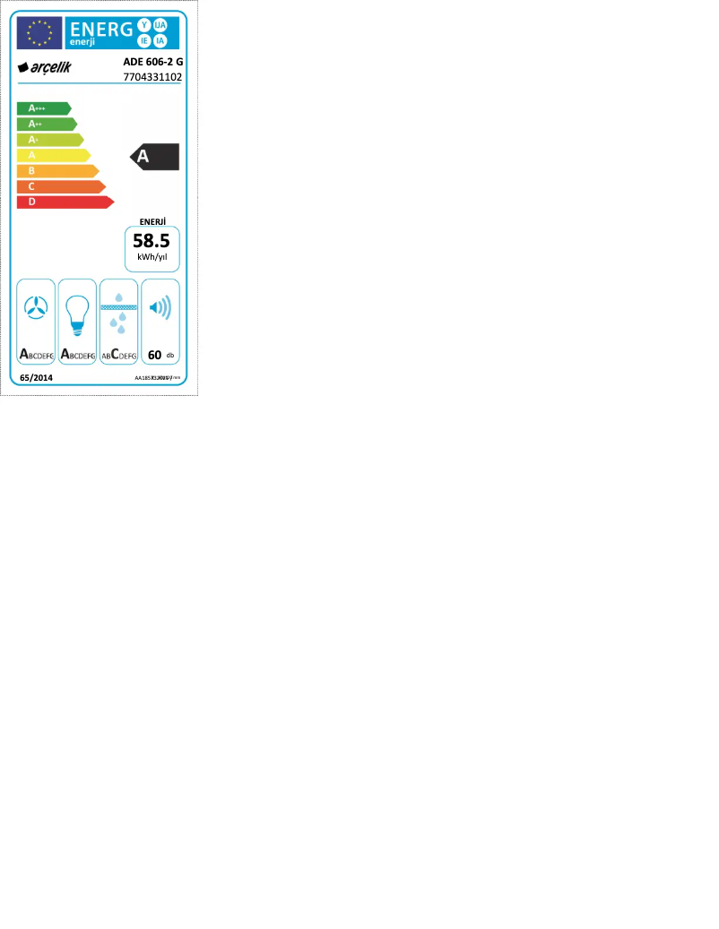 Page n°1 - Label énergétique Arçelik ADE 606-2 G