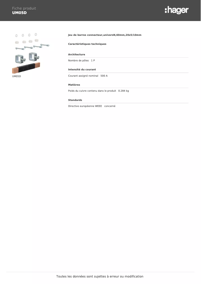 Page 1 de la notice Manuel utilisateur Hager UM05D