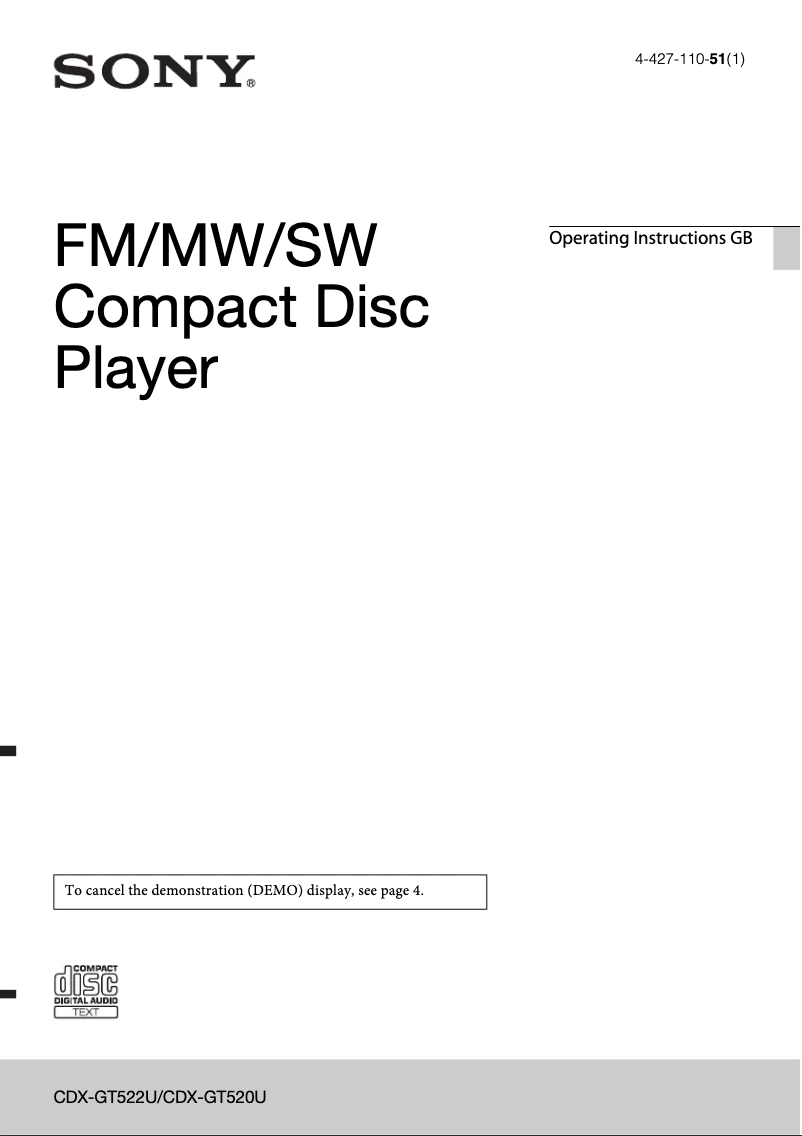 Image de la première page du manuel de l'appareil CDX-GT520U