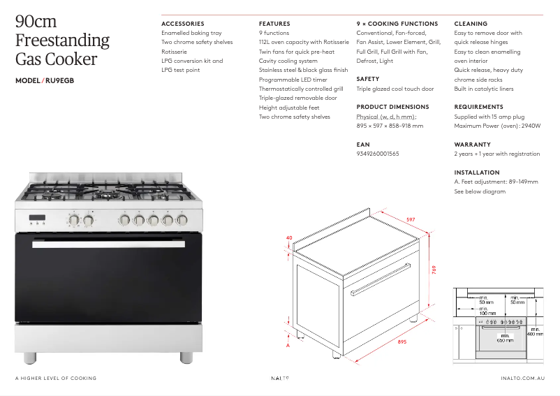 Page 1 de la notice Fiche technique InAlto RU9EGB
