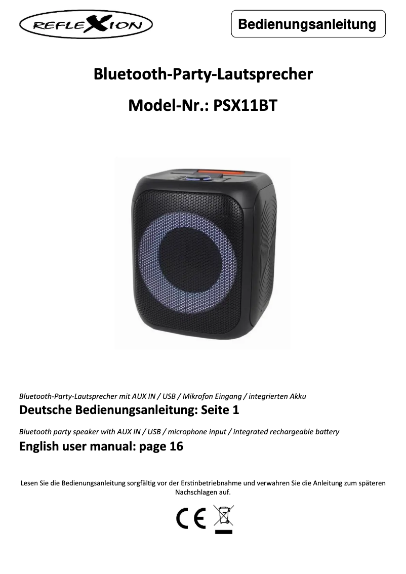 Imagen de la primera página del manual del dispositivo PSX11BT