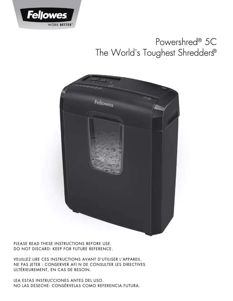 Page 1 de la notice Manuel utilisateur Fellowes Powershred 5C