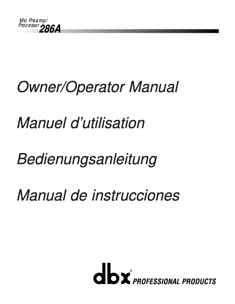 Page n°1 - Manuel utilisateur DBX 286A