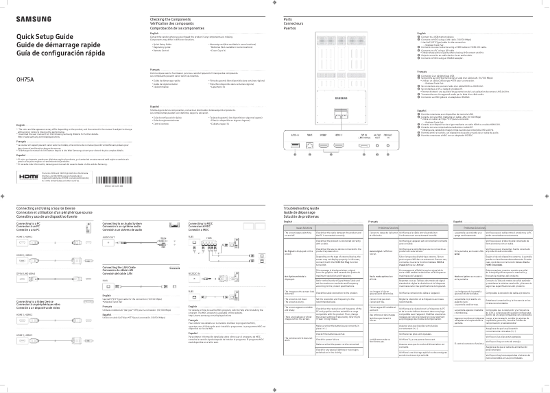 Page 1 de la notice Guide de démarrage rapide Samsung OH75A