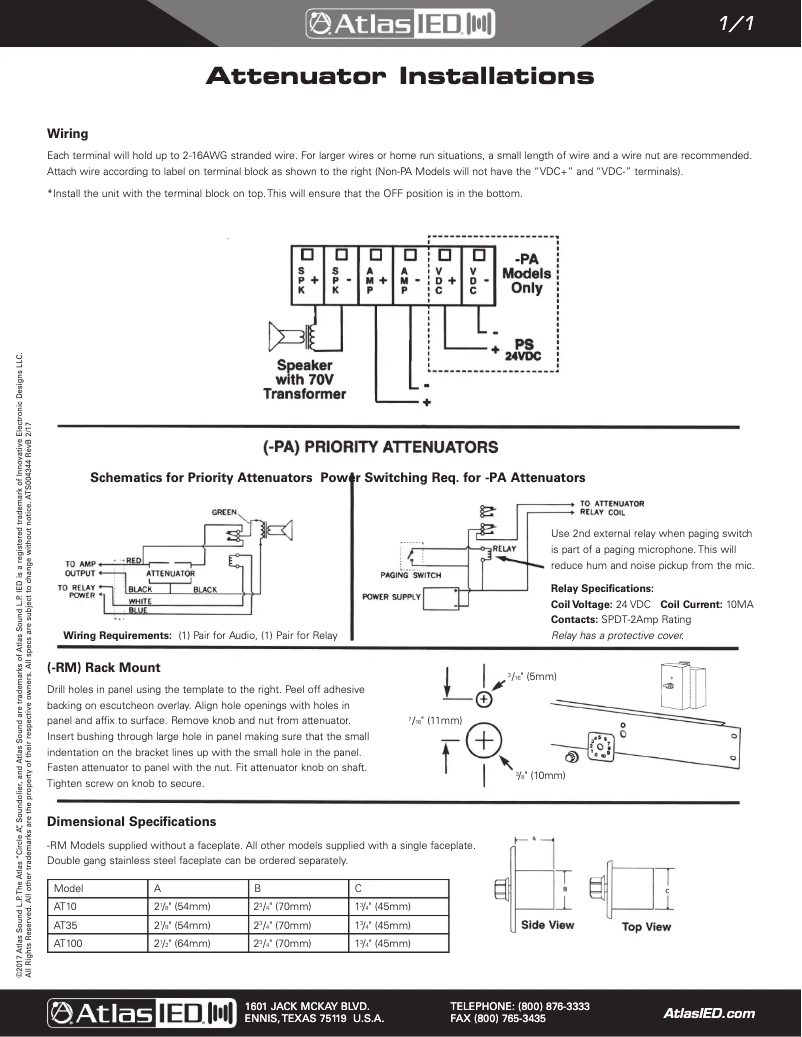 Page n°1 - Manuel utilisateur Atlas AT100-PA