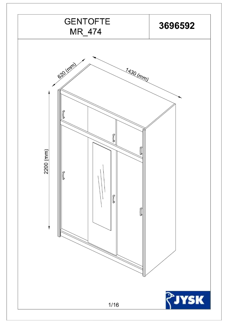 Page 1 de la notice Manuel utilisateur JYSK Gentofte (143x220x62)