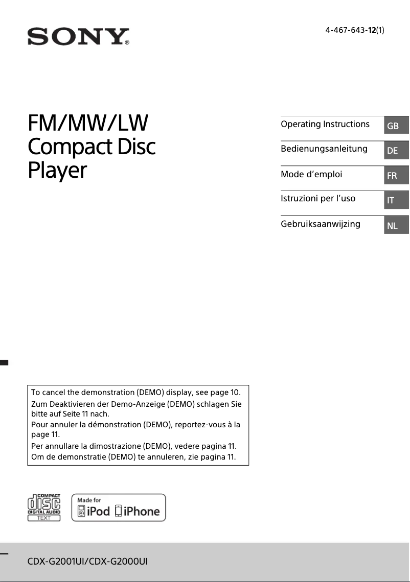 Page n°1 - Mode d'emploi Sony CDX-G2000UI