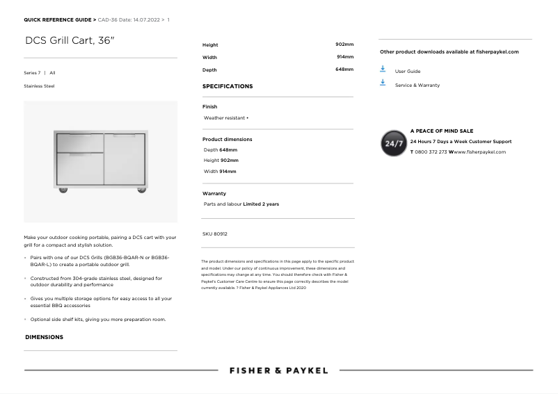 Page n°1 - Guide de démarrage rapide Fisher & Paykel CAD-36