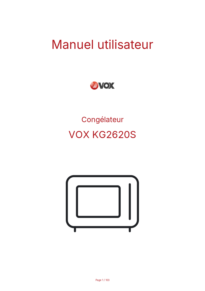 Page n°1 - Manuel utilisateur VOX KG2620S