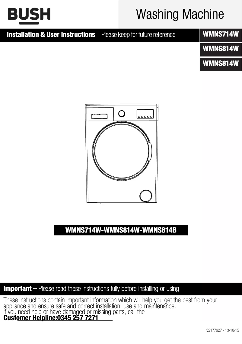 First page image of the manual for WMNS714W