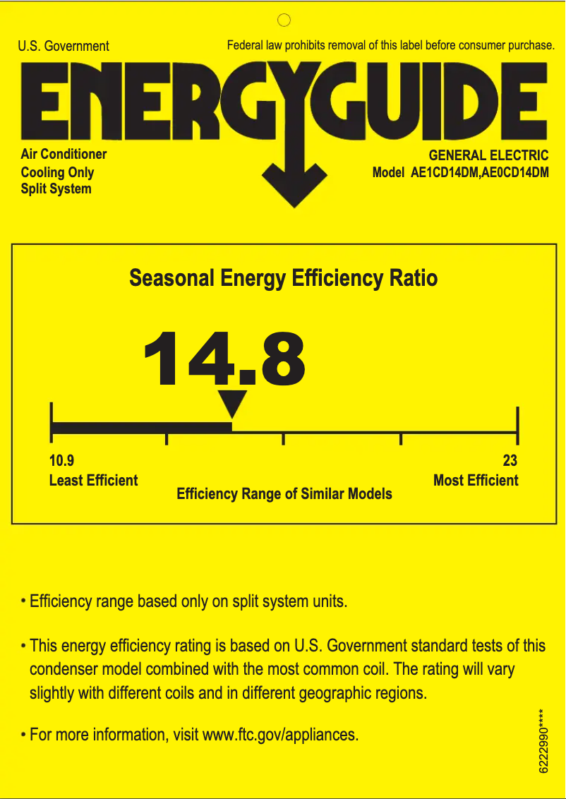Page 1 de la notice Label énergétique GE AE1CD14DM
