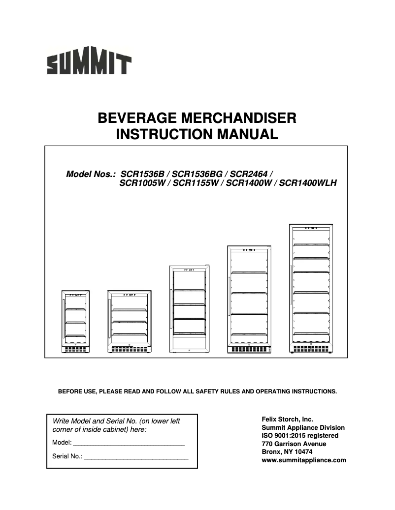 Page 1 de la notice Manuel utilisateur Summit SCR1400WLH