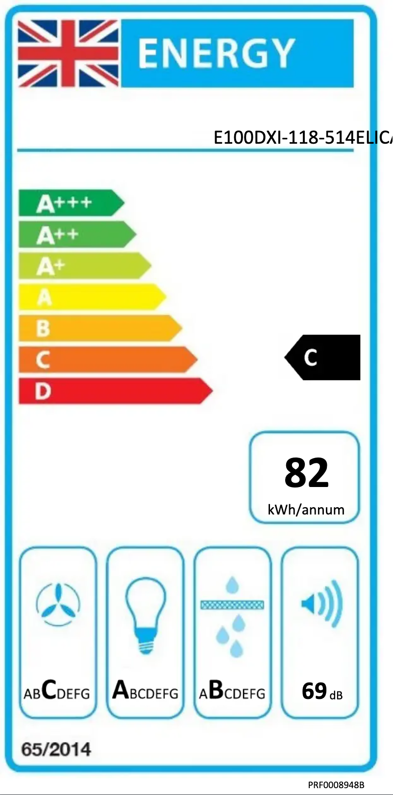 Page 1 de la notice Label énergétique Elica Galaxy PRF0008948B