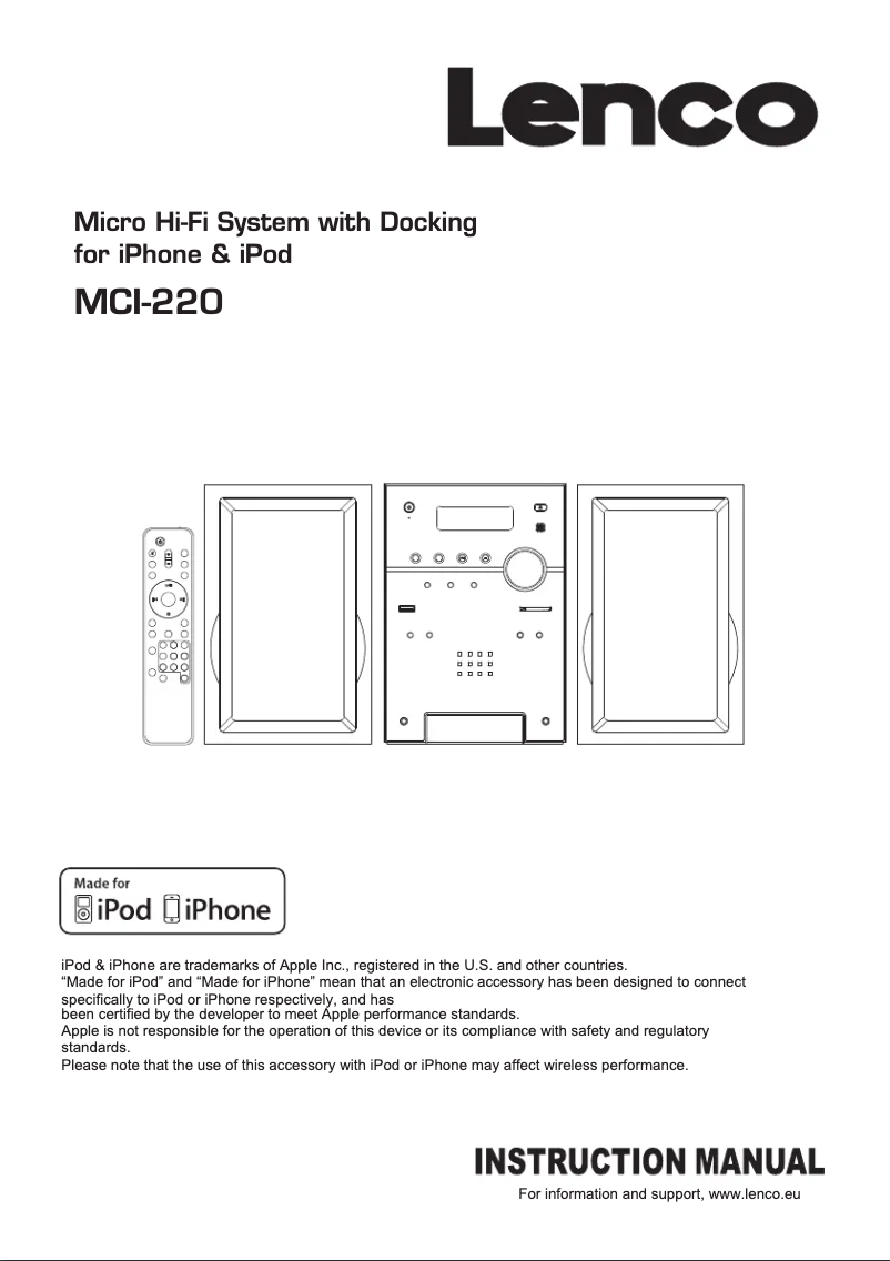 Page 1 de la notice Manuel utilisateur Lenco MCI-220