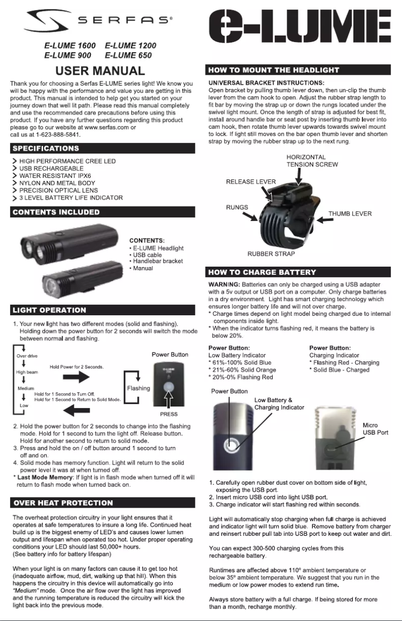 Página 1 del manual Manual de usuario Serfas E-LUME 650