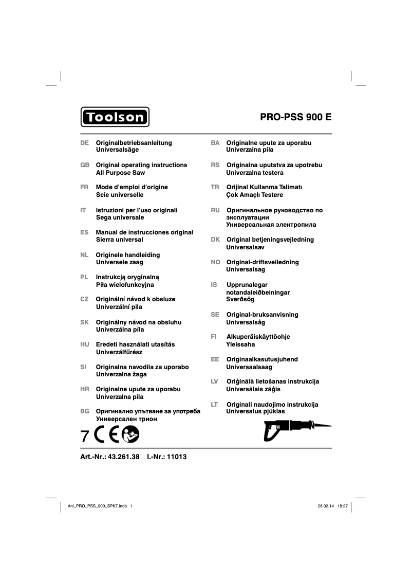 Page 1 de la notice Manuel utilisateur Toolson PRO-PSS 900 E