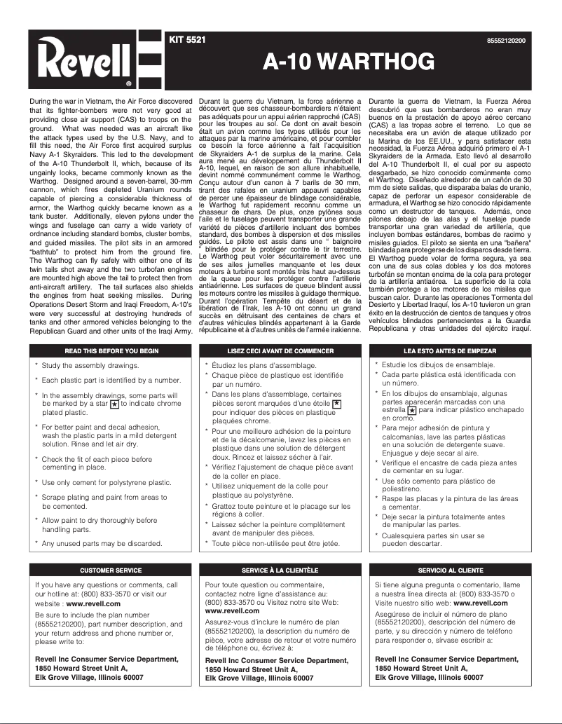 Page 1 de la notice Manuel utilisateur Revell A-10 Warthog