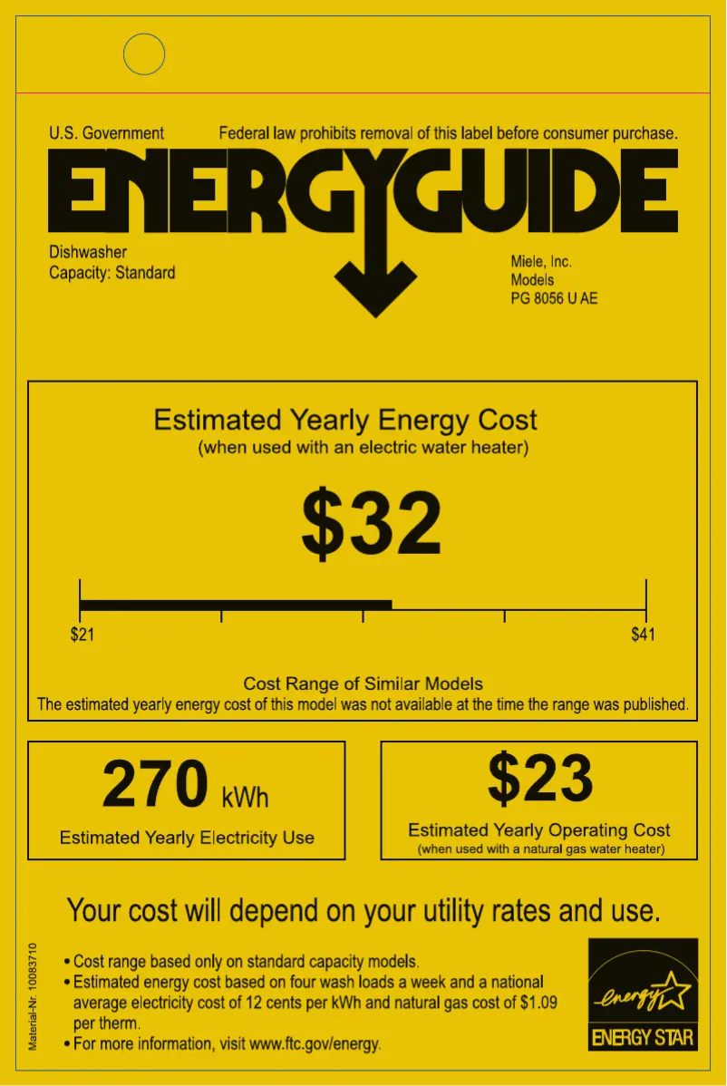 Page n°1 - Label énergétique Miele PG8061SS