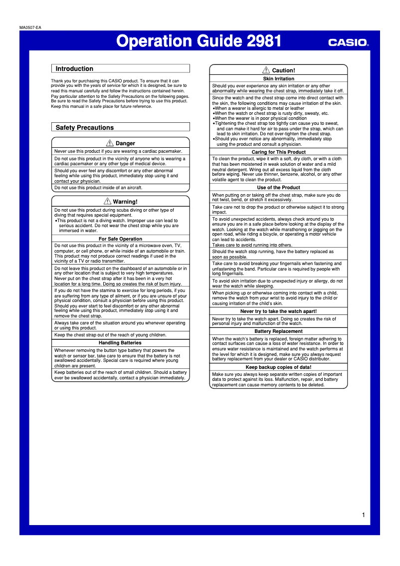 Page n°1 - Manuel utilisateur Casio CHR-200-1VER