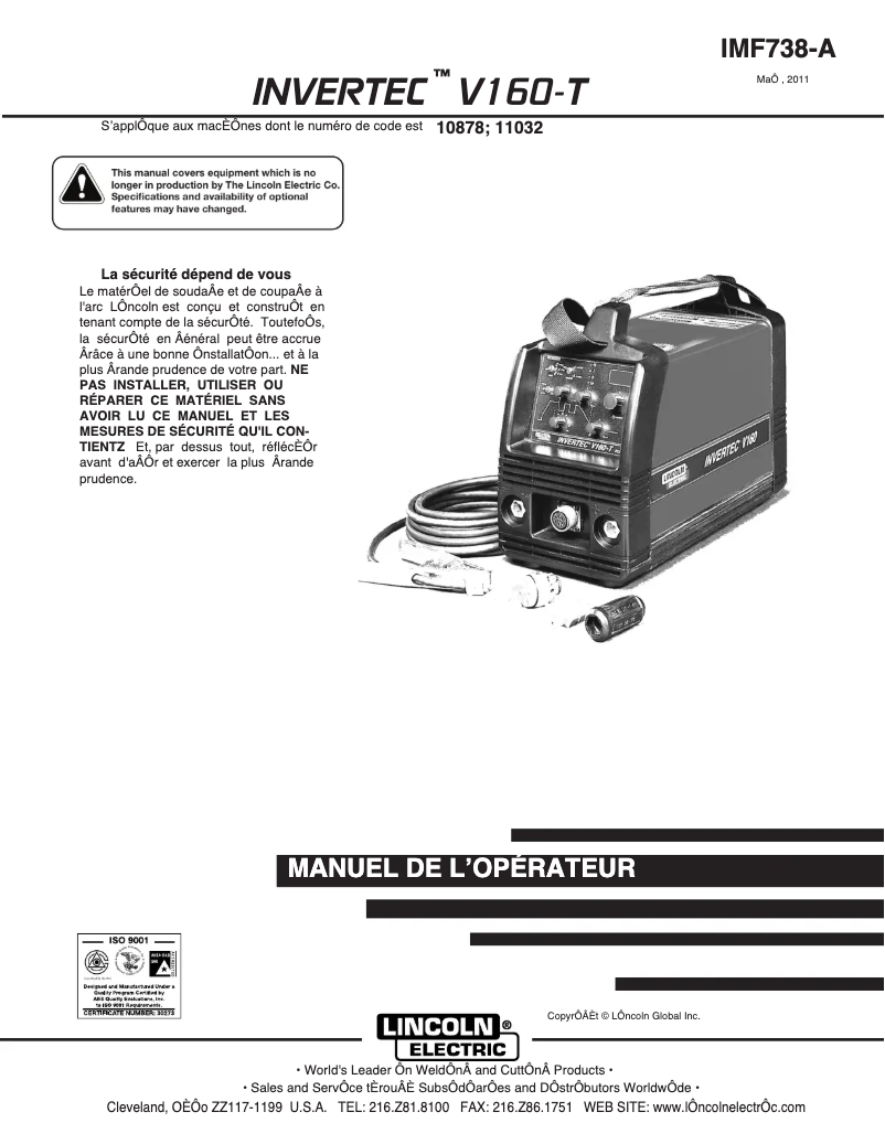 Imagen de la primera página del manual del dispositivo Invertec V160-T TIG