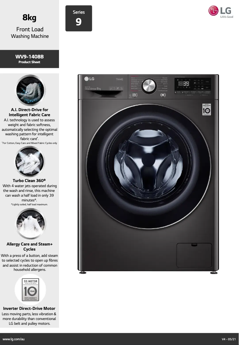 Page 1 de la notice Fiche technique LG WV9-1408B