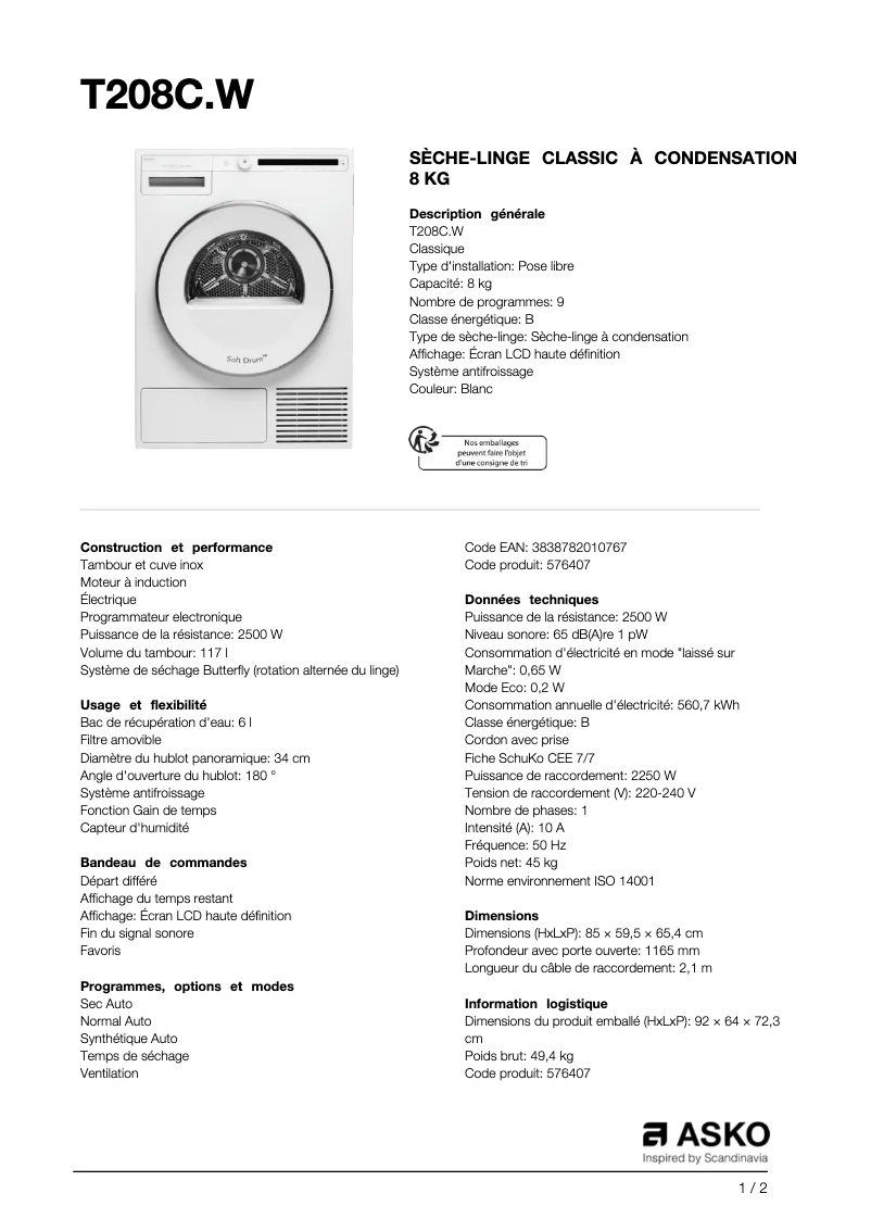 Image de la première page du manuel de l'appareil T208C