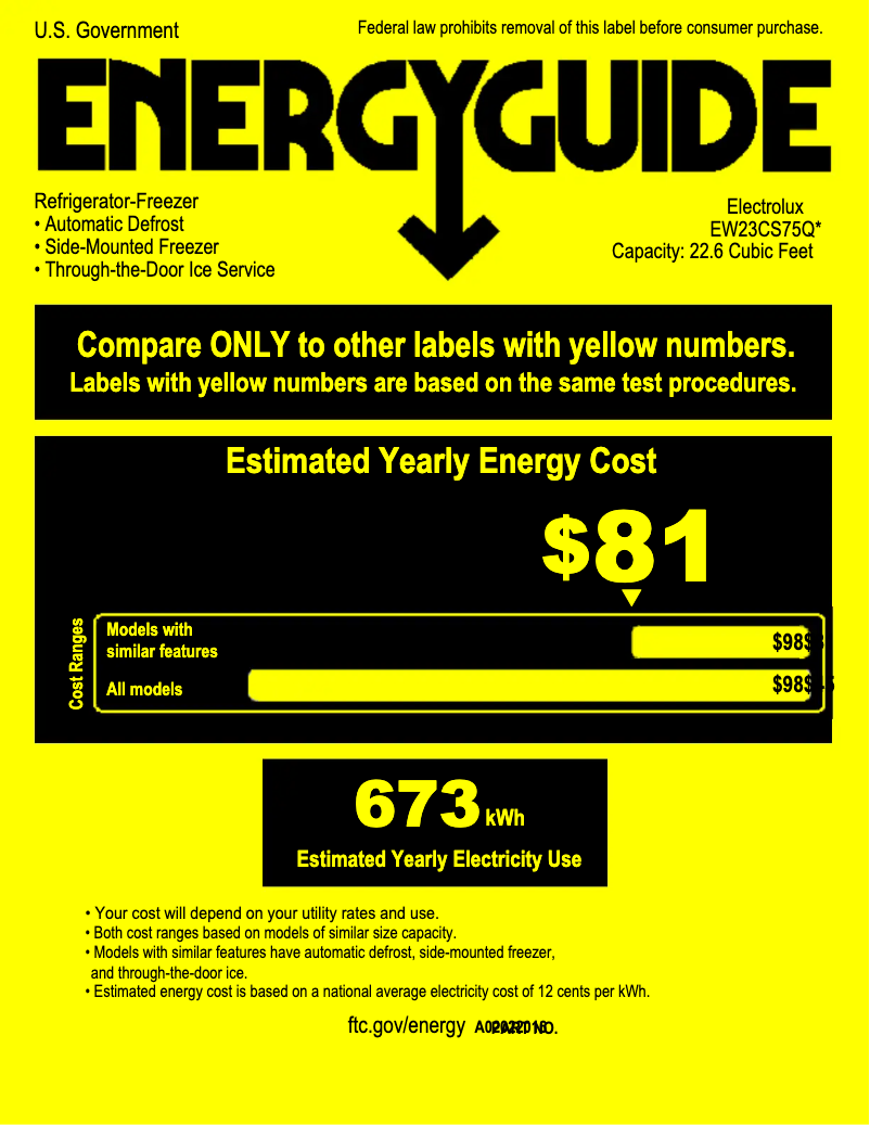 Page 1 de la notice Label énergétique Electrolux EW23CS75QS