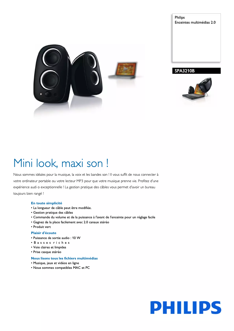 Page n°1 - Fiche technique Philips SPA3210B