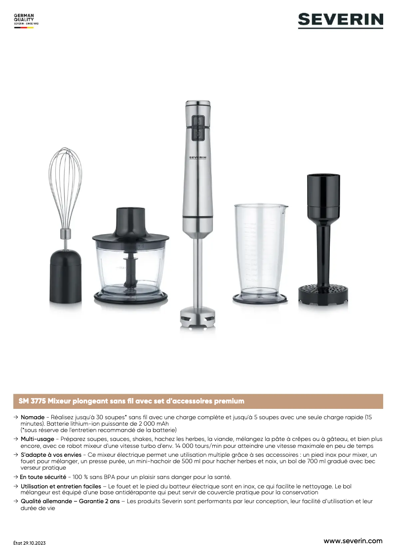 Page n°1 - Fiche technique Severin SM 3775