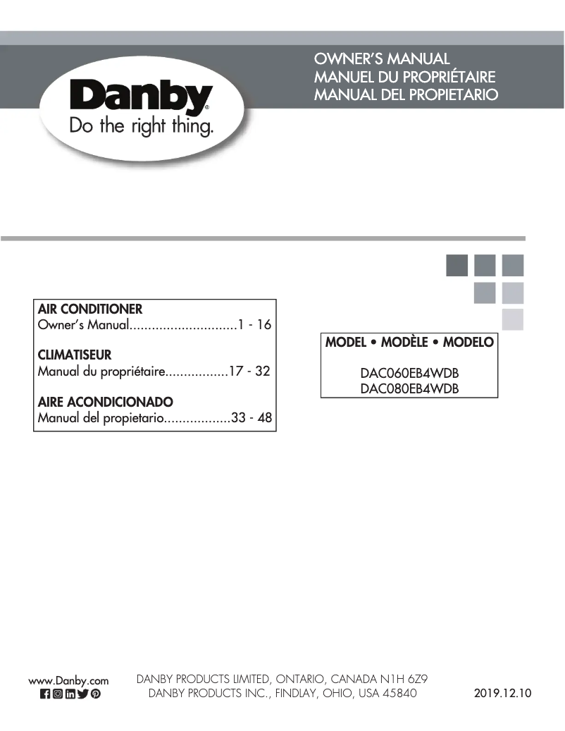 Page 1 de la notice Manuel utilisateur Danby DAC080EB4WDB