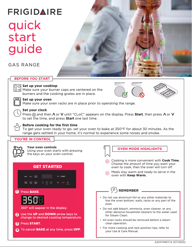 Page n°1 - Guide de démarrage rapide Frigidaire FCRG306LAF