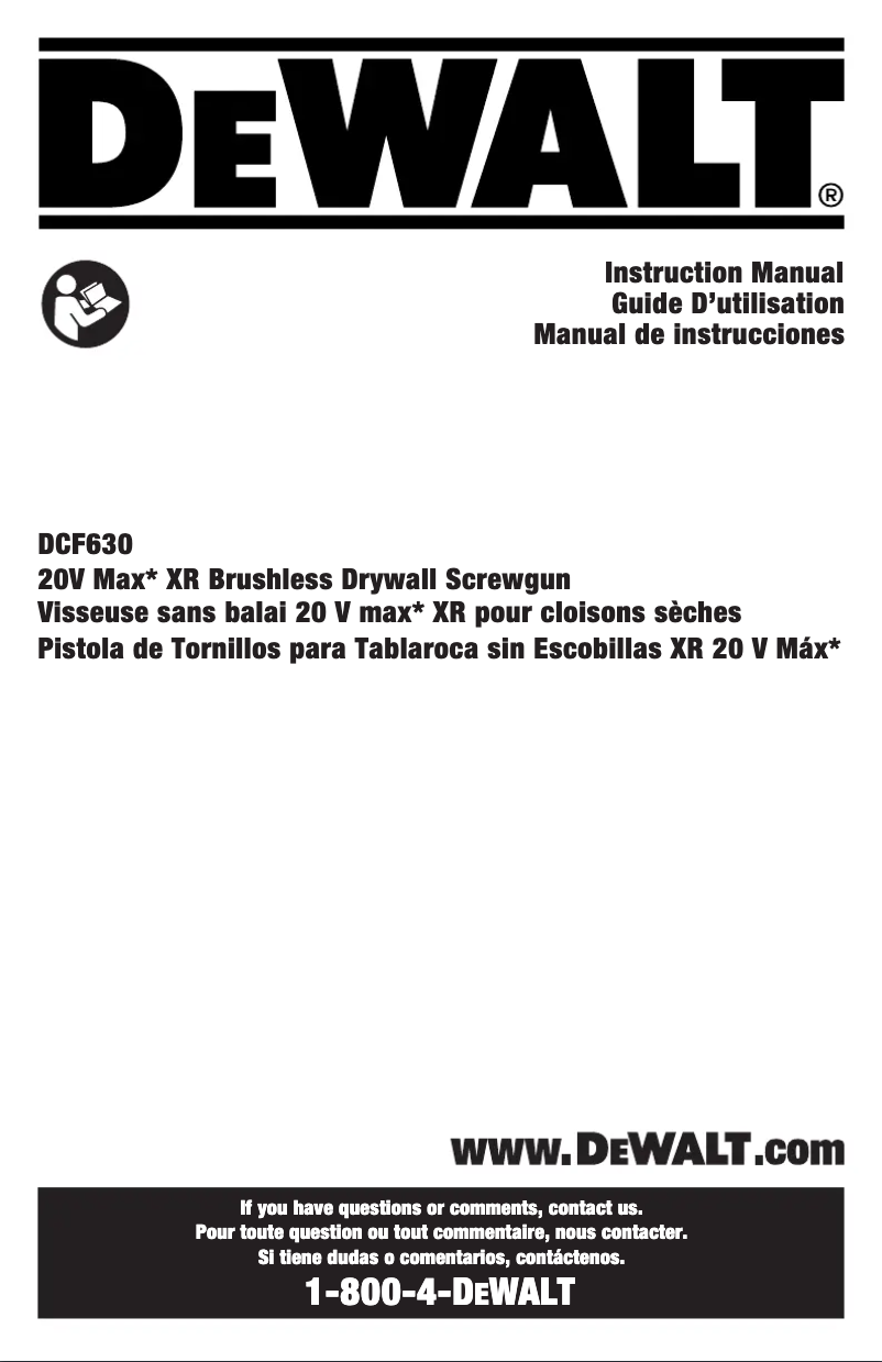 Page n°1 - Manuel utilisateur DeWalt DCF630