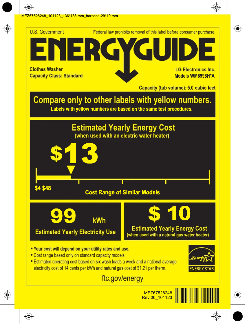 Page 1 of the manual Energy Label LG WM6998HVA