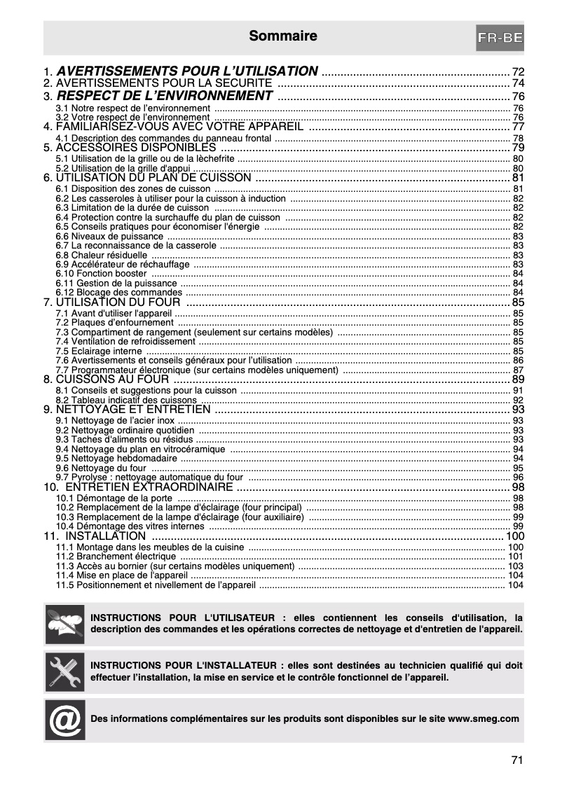 Page 1 de la notice Manuel utilisateur Smeg C92IPX8