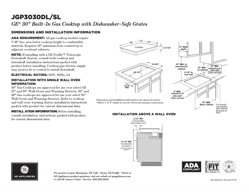 Page n°1 - Fiche technique GE JGP3030DLBB