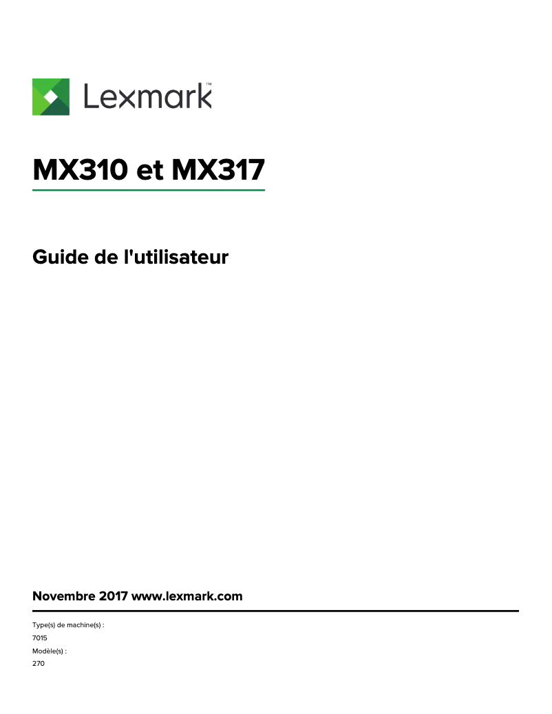 Page n°1 - Manuel utilisateur Lexmark MX310