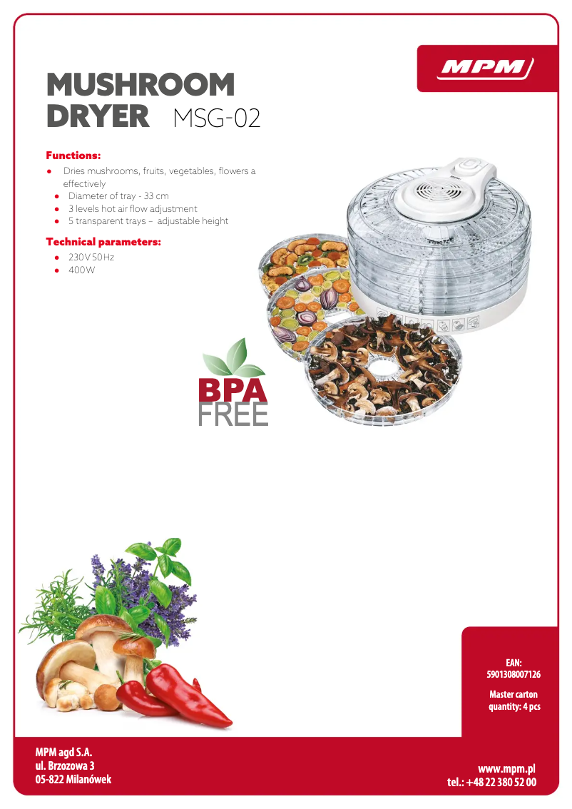Page 1 de la notice Fiche technique MPM MSG-02
