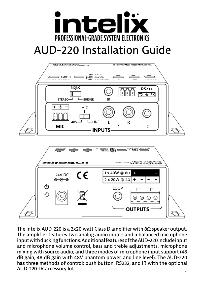 Page n°1 - Manuel utilisateur Intelix AUD-220