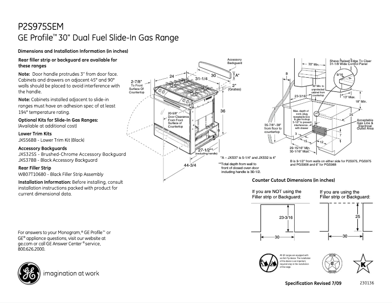 Page 1 of the manual Technical Sheet GE P2S975SEMSS