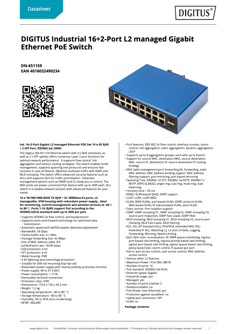Page n°1 - Fiche technique Digitus DN-651159