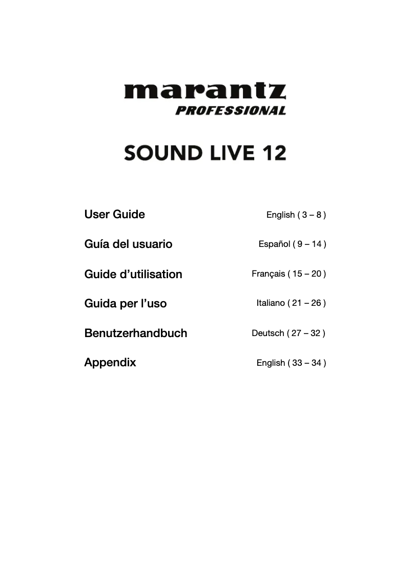 Page 1 de la notice Manuel utilisateur Marantz Sound Live 12