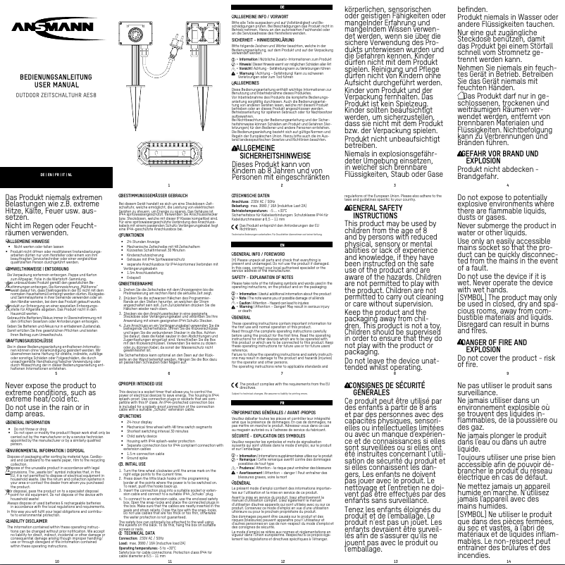 Page n°1 - Manuel utilisateur Ansmann AES8