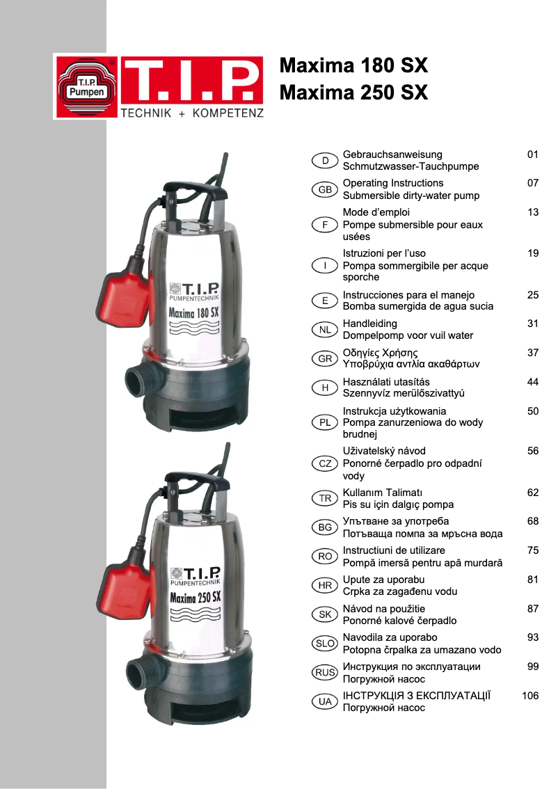 Page 1 de la notice Manuel utilisateur T.I.P. Maxima 250 SX