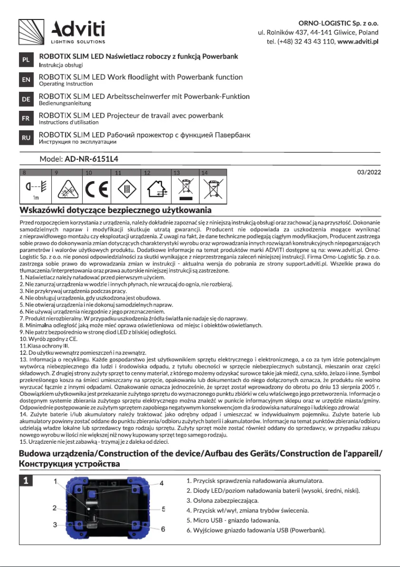 Page 1 de la notice Manuel utilisateur Adviti AD-NR-6151L4