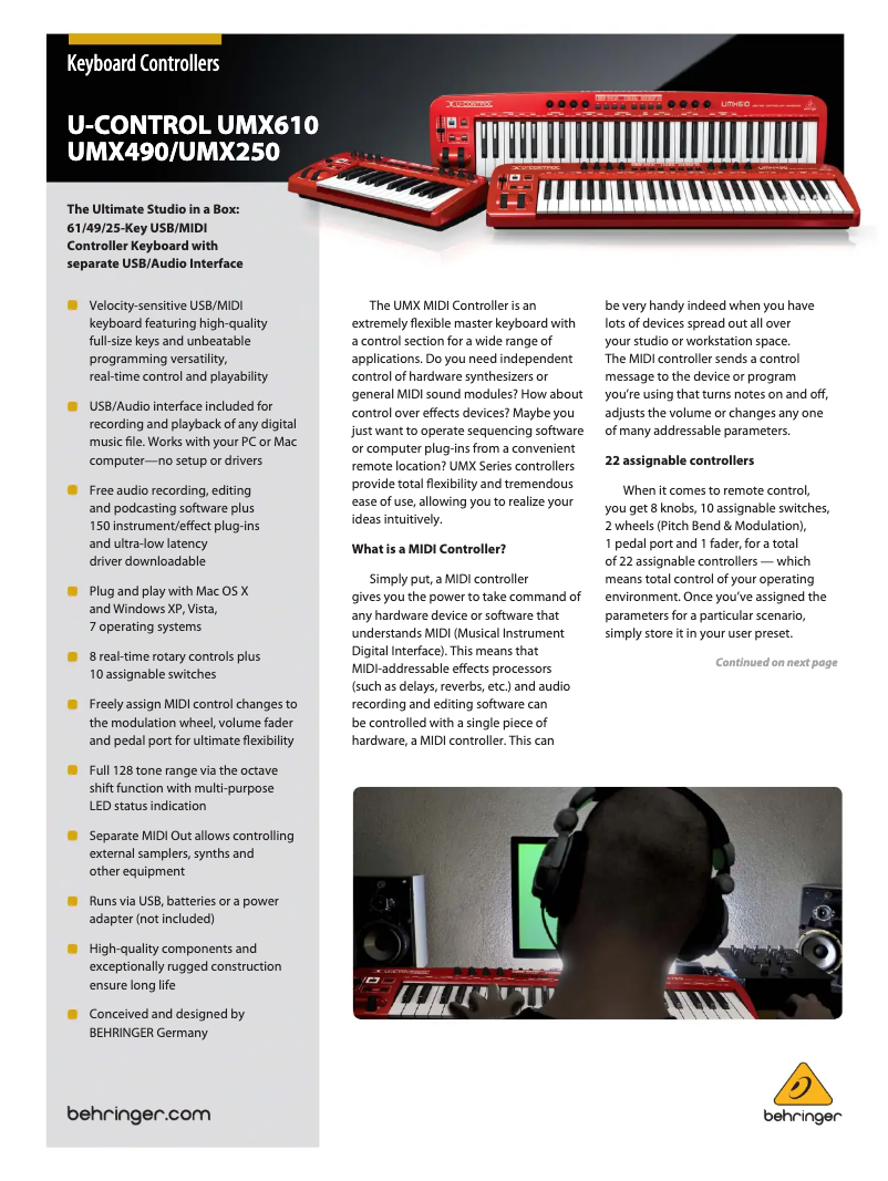 Page 1 de la notice Brochure Behringer U-Control UMX490