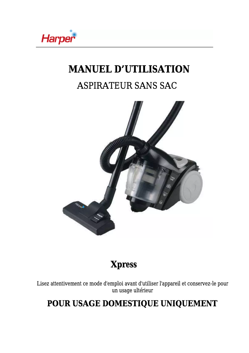 Page 1 de la notice Manuel utilisateur Harper XPRESS