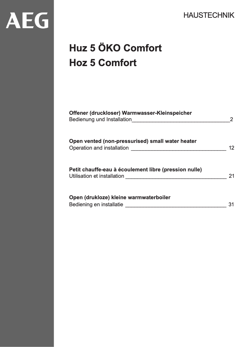 Image de la première page du manuel de l'appareil HUZ 5 OKO COMFORT