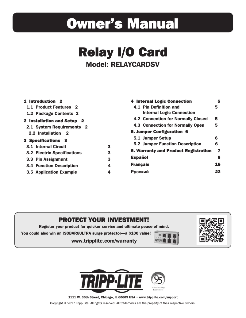 Página 1 del manual Manual de usuario Tripp Lite RELAYCARDSV