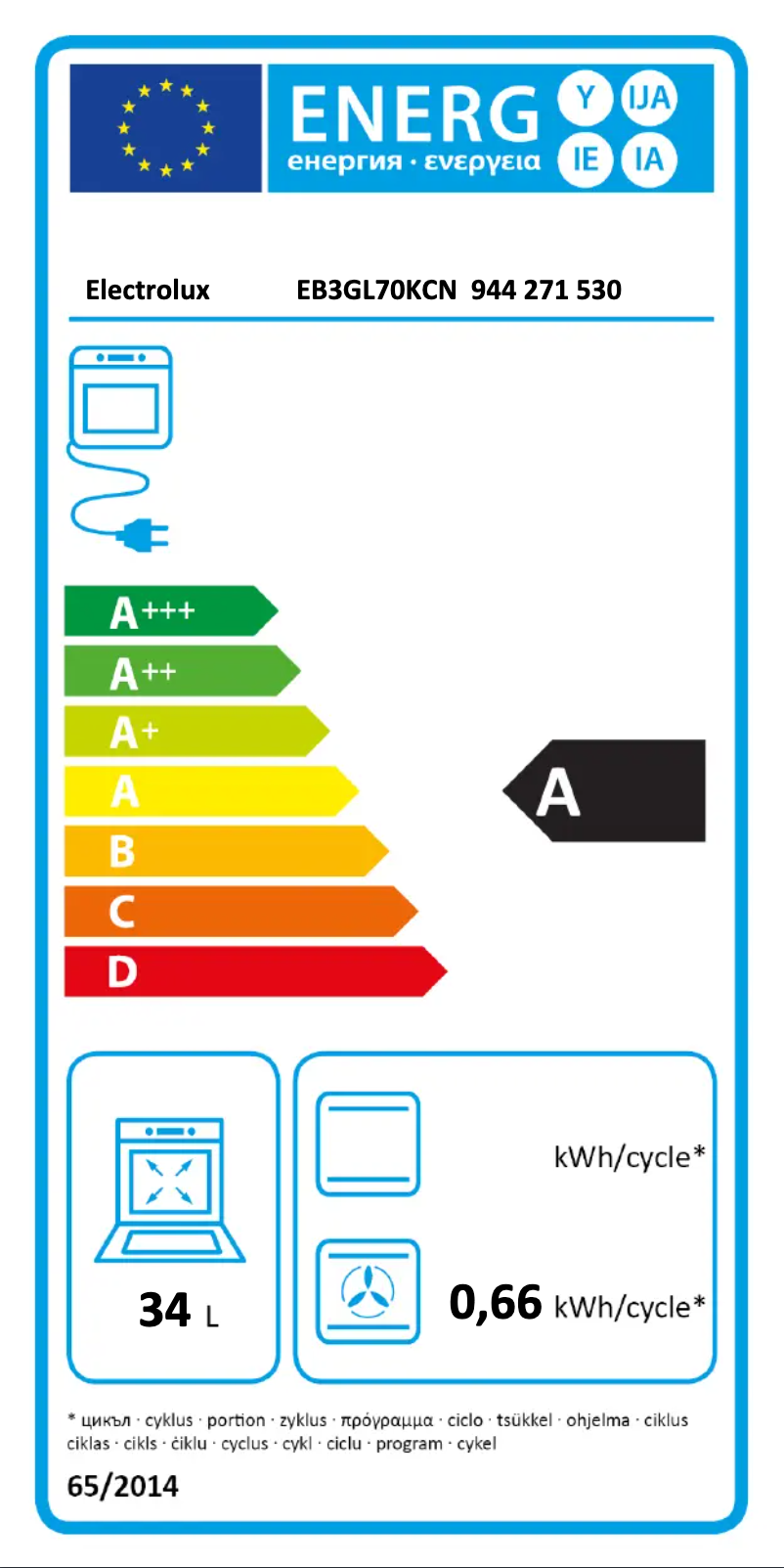 Page 1 de la notice Label énergétique Electrolux EB3GL70KCN