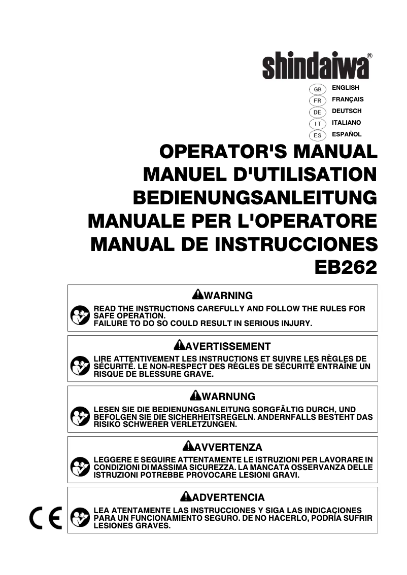 Page 1 de la notice Manuel utilisateur Shindaiwa EB262